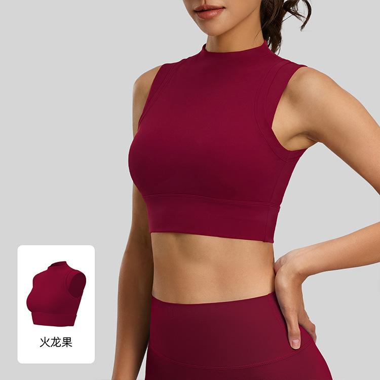 

Small turtleneck sports vest double-sided brocade high elastic shockproof gathering with chest pad fixed cup yoga s [recommendation 40-47.5kg ]