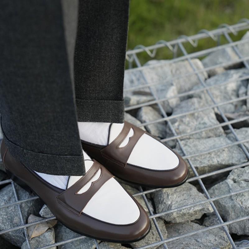 Mens Slip-On Loafer Shoes With Thick Sole Heightening Comfortable Breathable Casual Derby Style