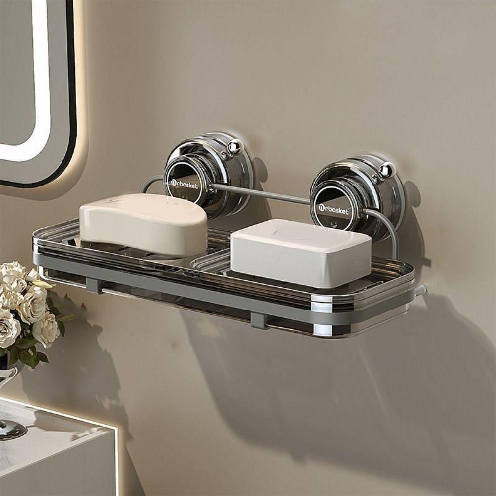 Plastic Suction Cup Soap Dish Wall Mounted Soap Tray Multifunctional Double Soap Dish  for Home