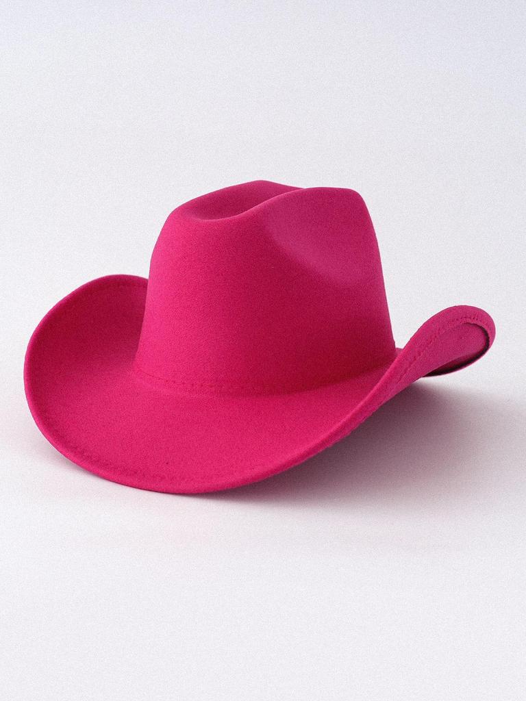 Unisex Plain Felt Western Cowboy Hat, European-American Style, Wide Brim, Curved Top Hat