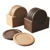 Japanese Black Walnut Coaster Set: Solid Wood Round Placemats with Insulated Pads, 6-Piece Boxed with Engraved Logo and Bottom Tray.