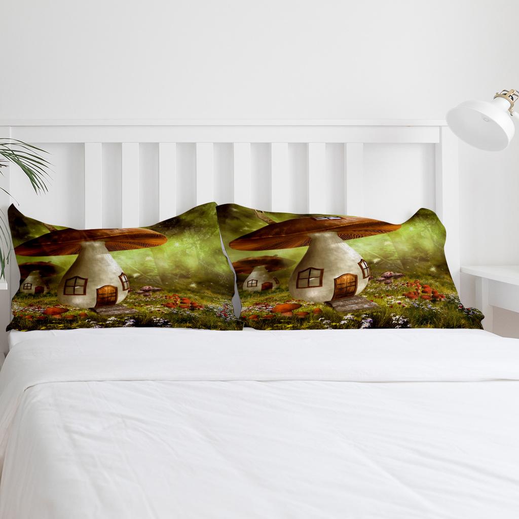 Mushroom Cartoon Scary Meadow Forest Night Plant Bedding Set 3pcs Duvet Cover Pillowcase Quilt Cover Double Bed Set Home Textile
