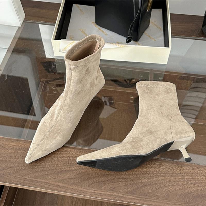Moda 2025 Zima Nowa Marka Damskie Krótkie Botki Moda Szpiczasty Nosek Damskie Eleganckie Botki Do Kostki Cienki Wysoki Obcas Czółenka Buty