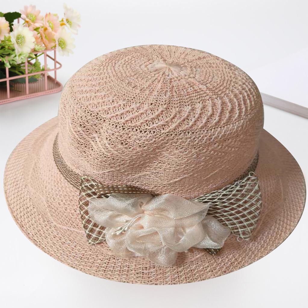 Wide Brim Straw Sun Hat with Decorative Flower and Lightweight Breathable Summer Hat for Women Outdoor Use