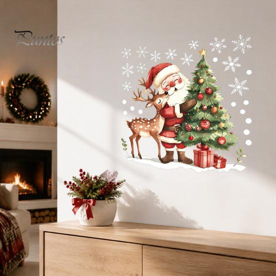 Self Adhesive Wall Stickers for Entryway Christmas Santa Claus/Snowman Static Glass Stickers, Removable Windows Clings, PVC Waterproof Durable Window