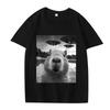 Funny Capybara Selfie with UFO Graphic T Shirt Men Women Oversized 100% Cotton Short Sleeve Summer Print Unisex Tops