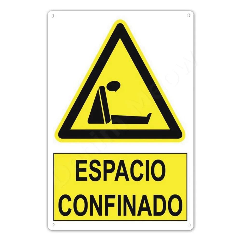 Spanish Warning Sign Danger Metal Sign for Street Yard Bar Workshop Decor Yellow Waterproof Caution Signs Outdoor Indoor