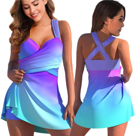 2Pcs/Set Tankini Set Two Piece Boy Shorts Dress Floral Print Beachwear