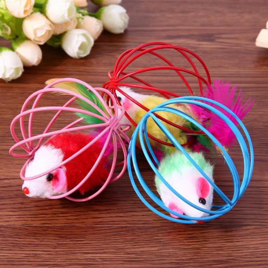 Funny Pet Cat Kitten Fake Mouse Rat Mice Ball Cage Play Interactive Game Toy