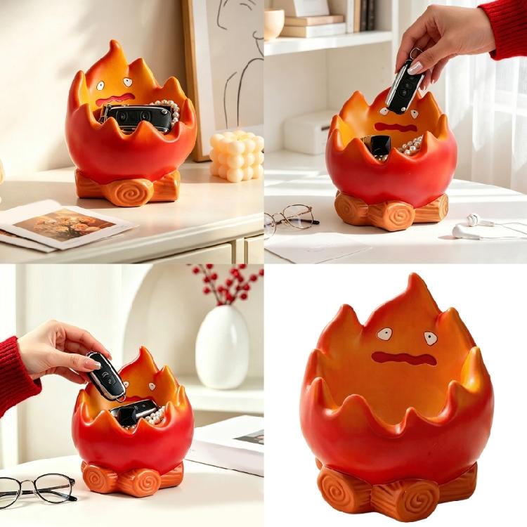 Eye Catching Flame Themed Statue Candy Dish Resin Decorative Bowl For Keys Coin And Everyday Essential