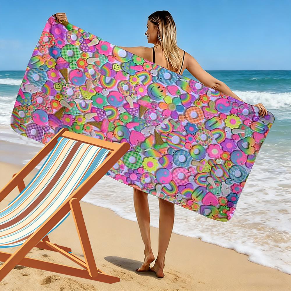 Colorful Smiley Faces and Rainbow Design Beach Towel Quick-drying for Travel Outdoor Sports Jogging Beach and Swimming