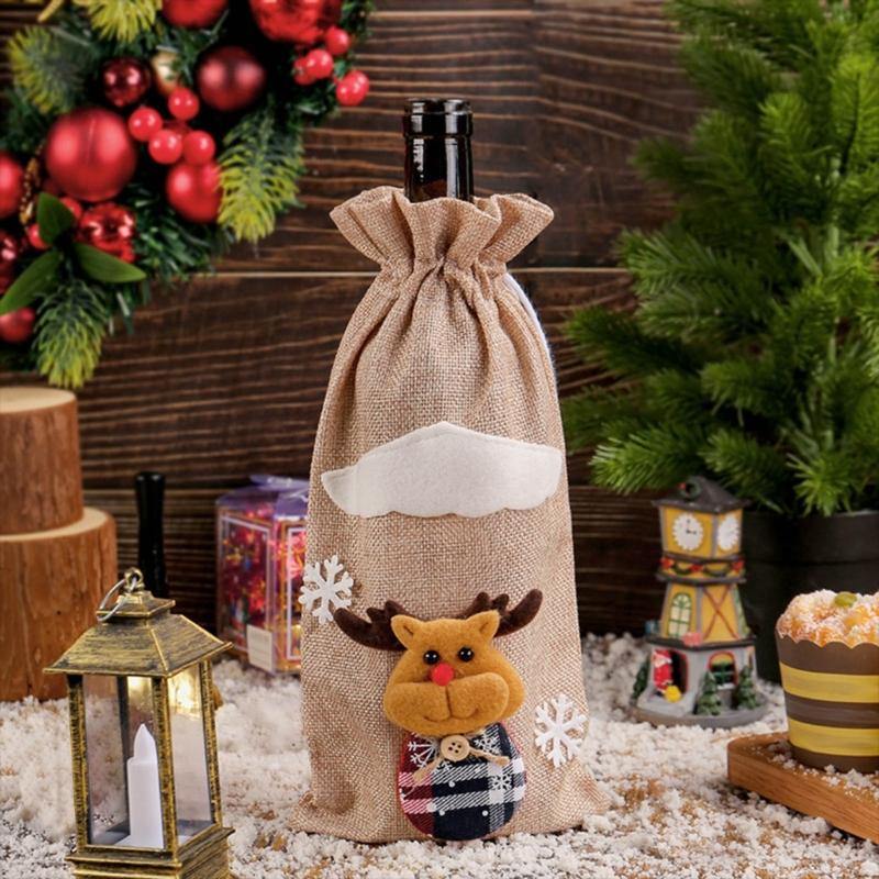 Weihnachtsfeier Dekorationsset 4 Stück Wiederverwendbarkeit Weihnachtsmann Flaschenhüllen für Festival Tischdekoration Haus Bar Zubehör