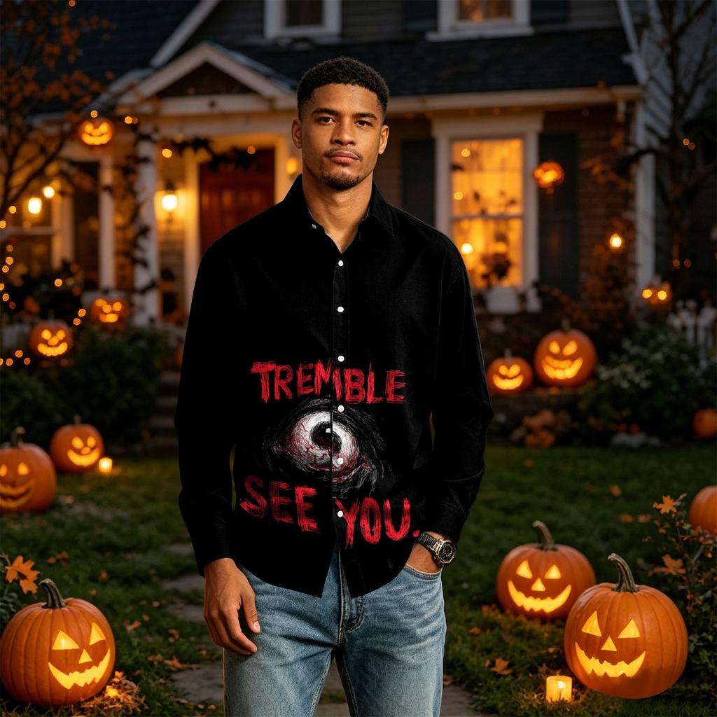Men's Long Sleeve Halloween Printed Button Down Shirt