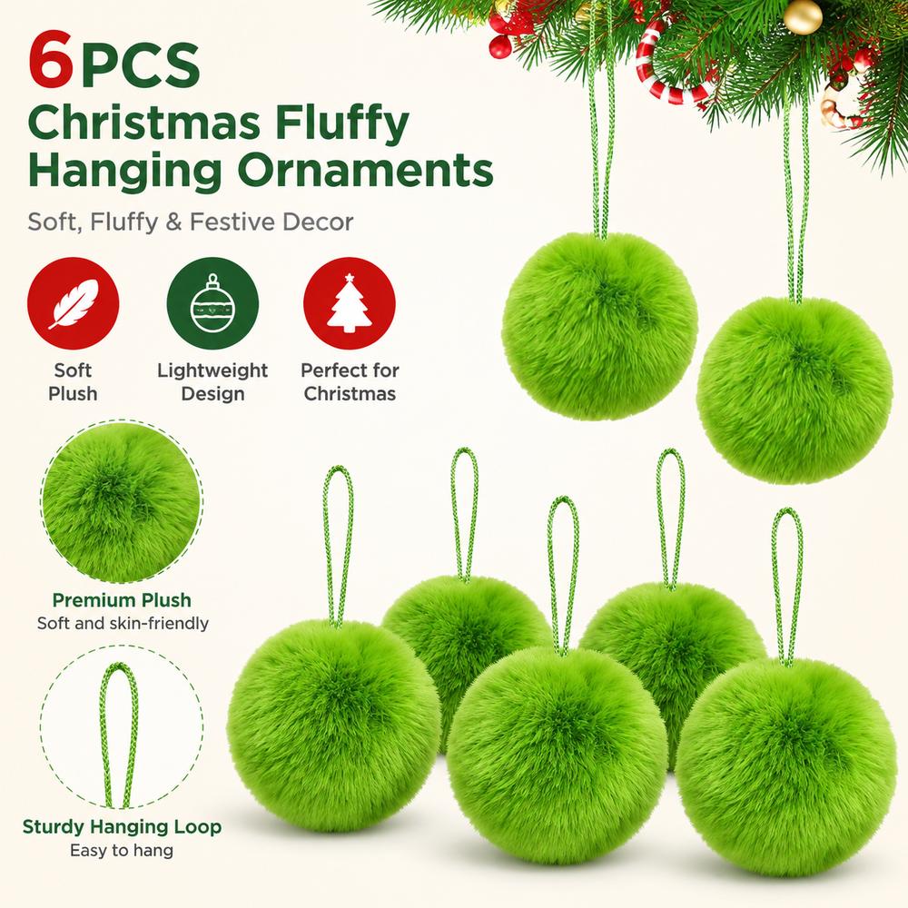6PCS Plush Fabric Christmas Tree Hanging Ornament Plush Balls Xmas Tree Decor Holiday Party Decor