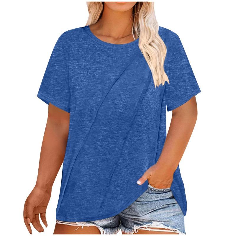 BITCED Women's Fashion Casual Solid Color Print Short Sleeve O-Neck Blouses & Shirts