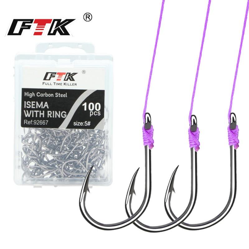 FTK Tube-Set Iseama Hooks 100pcs Boxed Saltwater Fishing With Barbs Long Cast Trolling