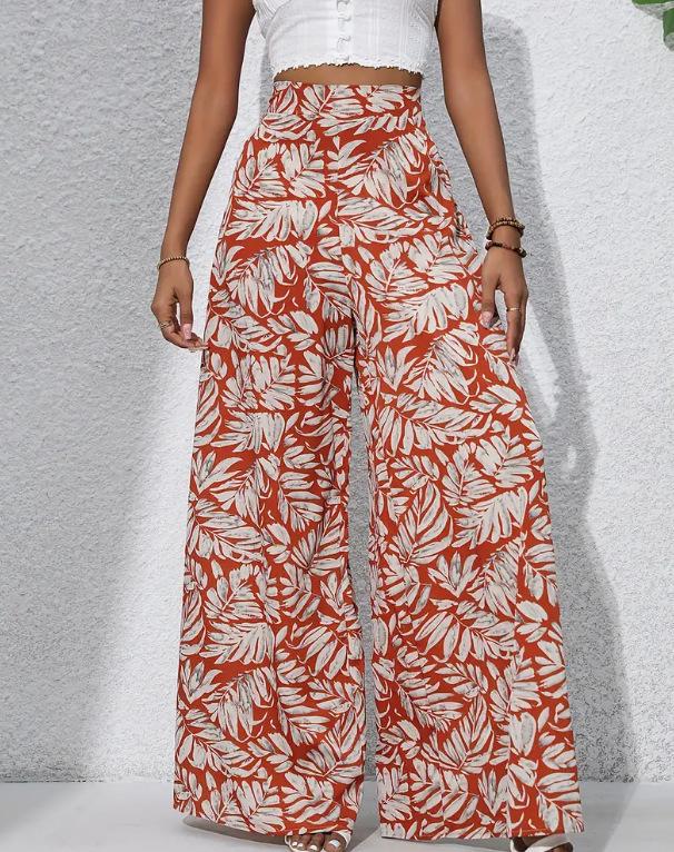 European American Holiday Style Wide Leg Printed Casual Pants - Spring, Summer, Autumn 