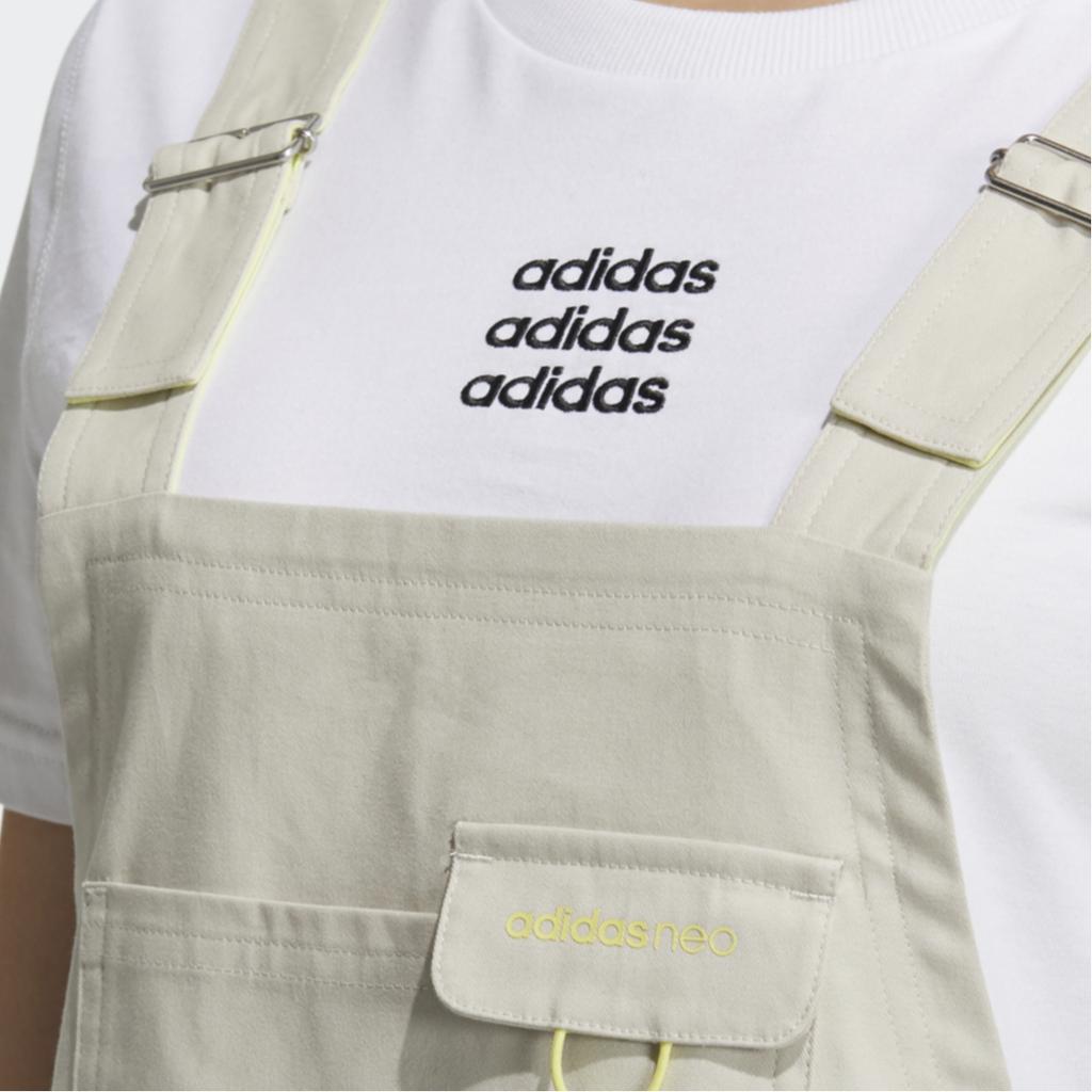 adidas Neo Casual Breathable Comfortable Strap Square Neck Fitted Sleeveless Dress Women Dresses Off-White H16284