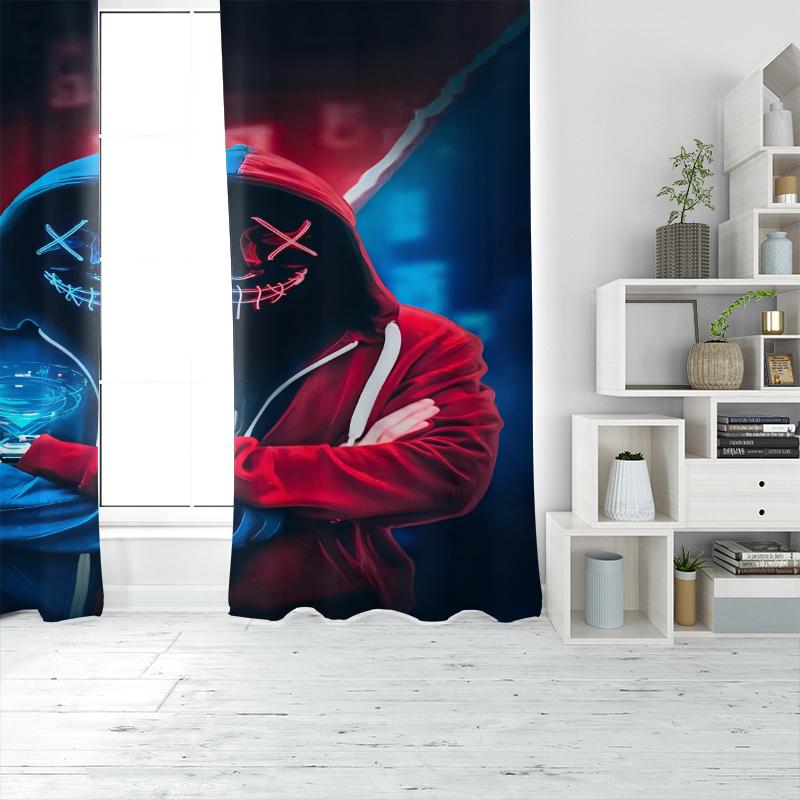 2pcs- Gamer Printed Curtains, Pole Bag Curtains 42*84, Bedroom and Living Room, Home Decoration, Room Decoration