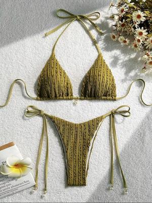 2026 New Summer Swimwear Bikinis Set Sexy Backless Bikini 2 Pieces Set Women Laced Up Solid Split Swimsuit Beach Bikini