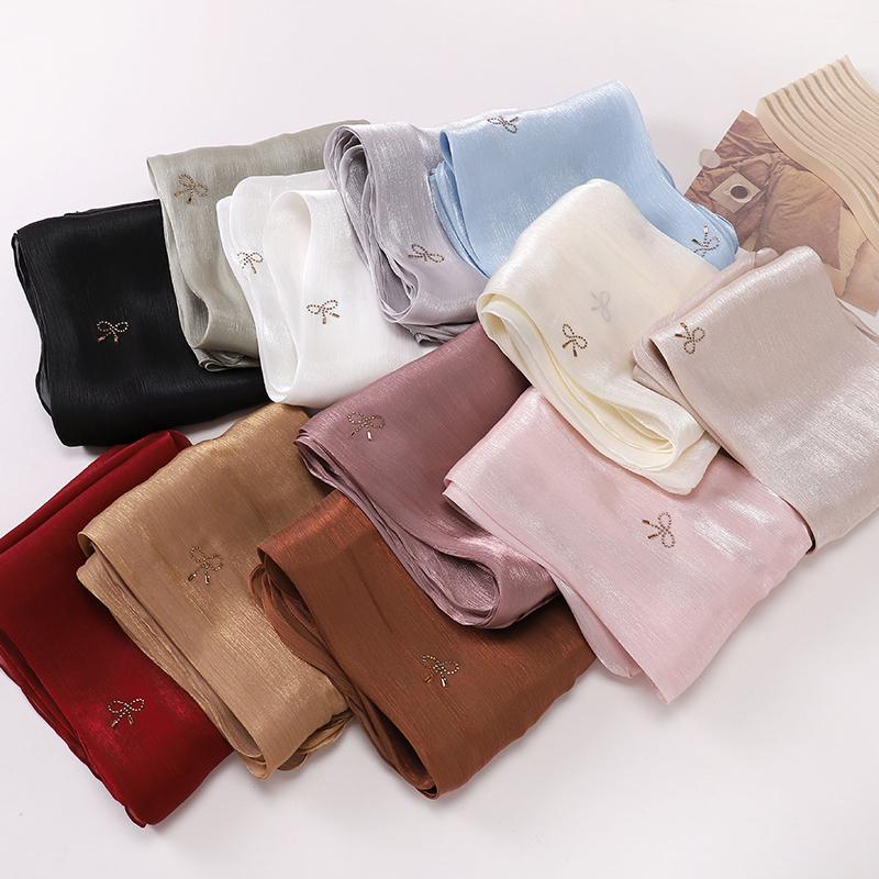 Women's Plain Butterfly Pattern Chiffon Hijab Shawls Long Bling Bling Wrap Ramadan Muslim Hijab Bufandas Female Islamic Turban