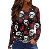 Women's Fashion Print Long Sleeve Top with Round Neck and Side Slits