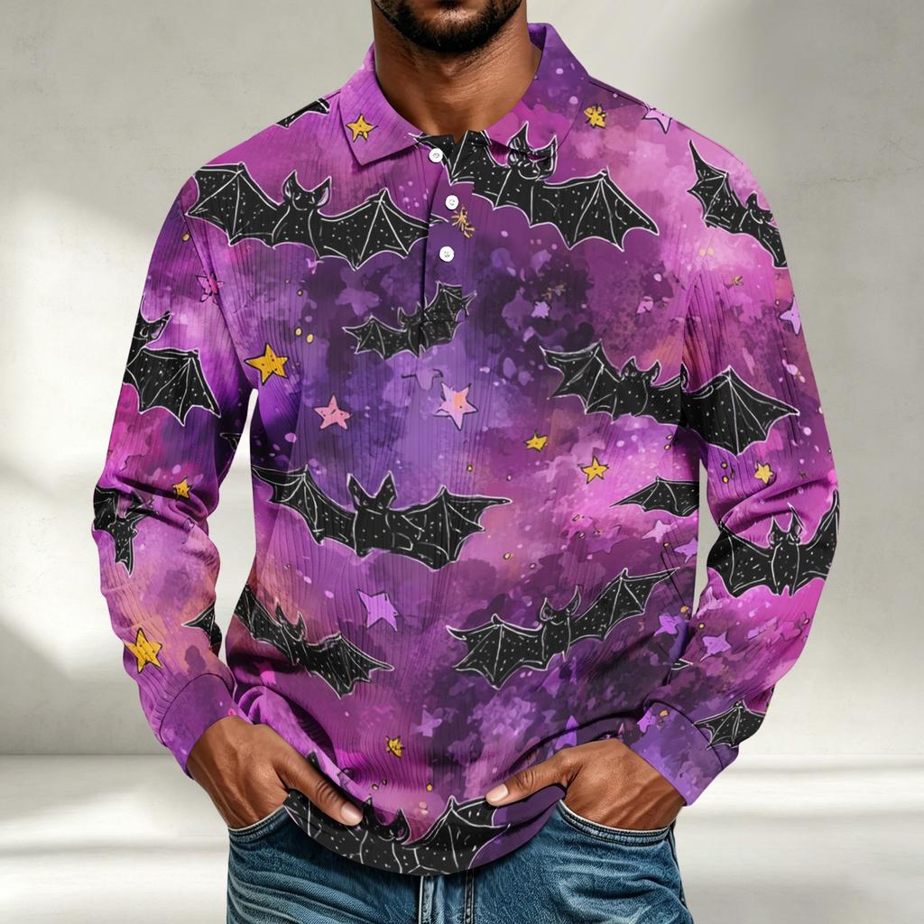 Herren Langarmshirt Halloween-Print Lockerer Schnitt Lässiges Oberteil