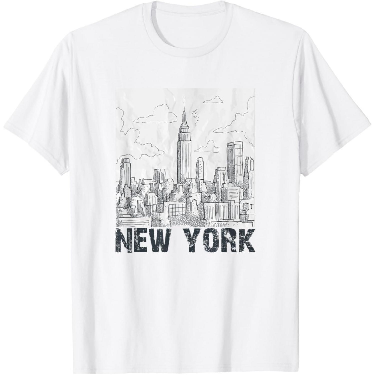 New York NYC Sketch Skyline Statue of Liberty Tee T-shirt T-Shirt XXXXXL белый