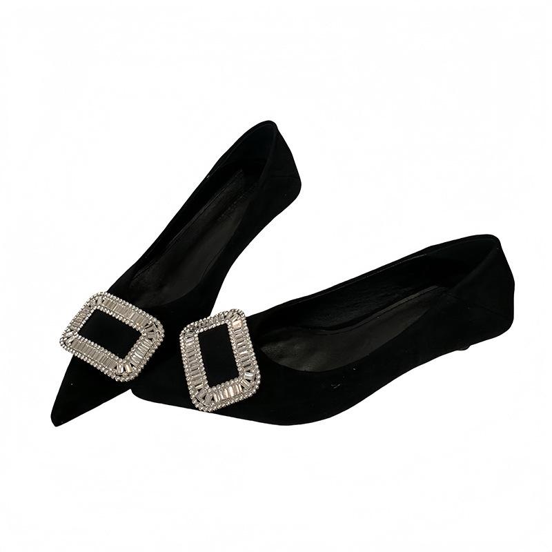 2025 spring and autumn new fashion versatile French pointed high heels stiletto single shoes female cat heel temperament rhinestone