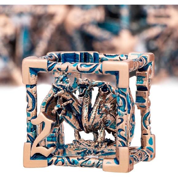 ARUOHHA Hollow DND Dice Set Copper Blue 5-Headed Dragon D and D Dice with Gift Box, Dungeons and Dragons Role Playing Games 7PCS Metal Polyhedral