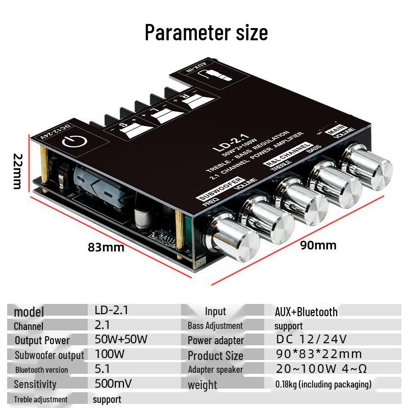 2.1 Channel Bluetooth Digital Amplifier Board with High/Low Tone, Super Bass, and High Power for Subwoofers and Car Audio Systems.