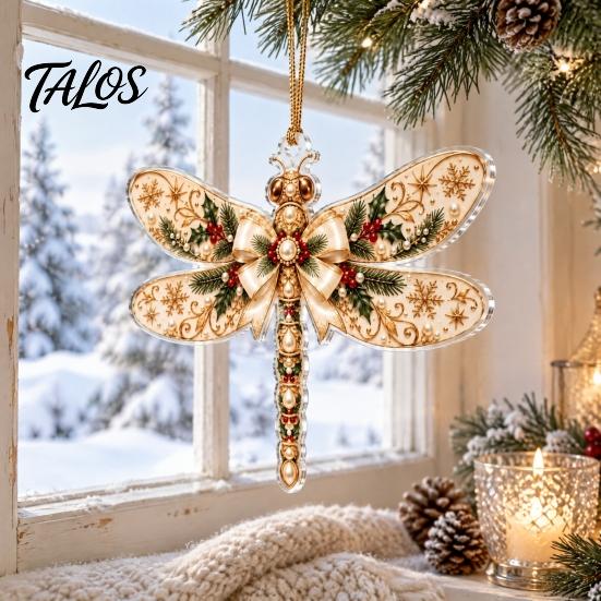 Clear Acrylic Gift Tags Dragonfly Hanging Ornament, Seasonal Decorative Pendant with Lanyard, Lightweight Sign HD Printing for Christmas Tree