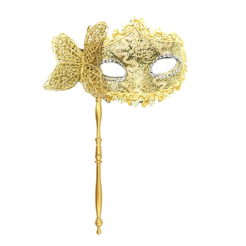 Benátská maska motýla pro ženy Maškarní maska Halloweenská párty maska s držákem Půlmaska Mardi Gras maska