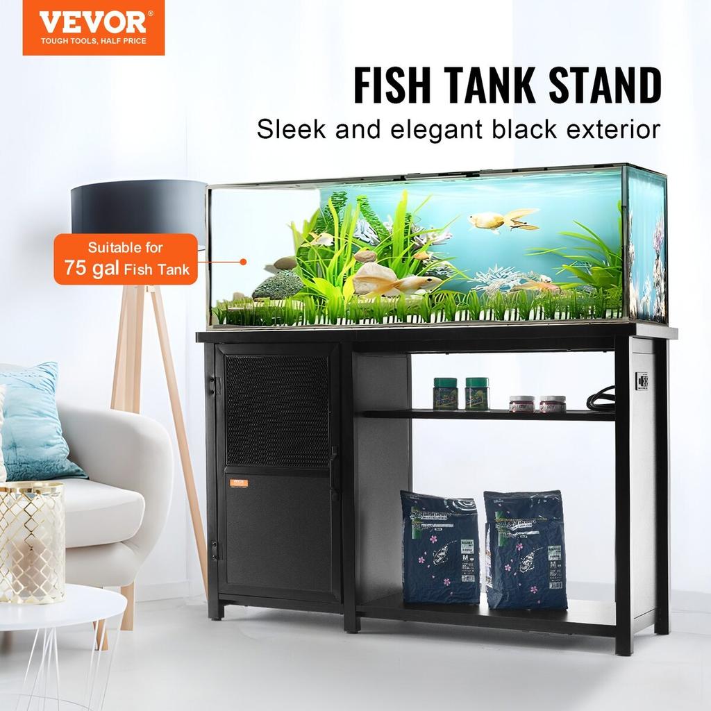 Aquarium Stand, 75 Gallon Fish Tank Stand, 52 X 19.7 X 32.3 In Steel and MDF Turtle Tank Stand, 626 Lbs Load Capacity, Reptile Tank Stand with Storage