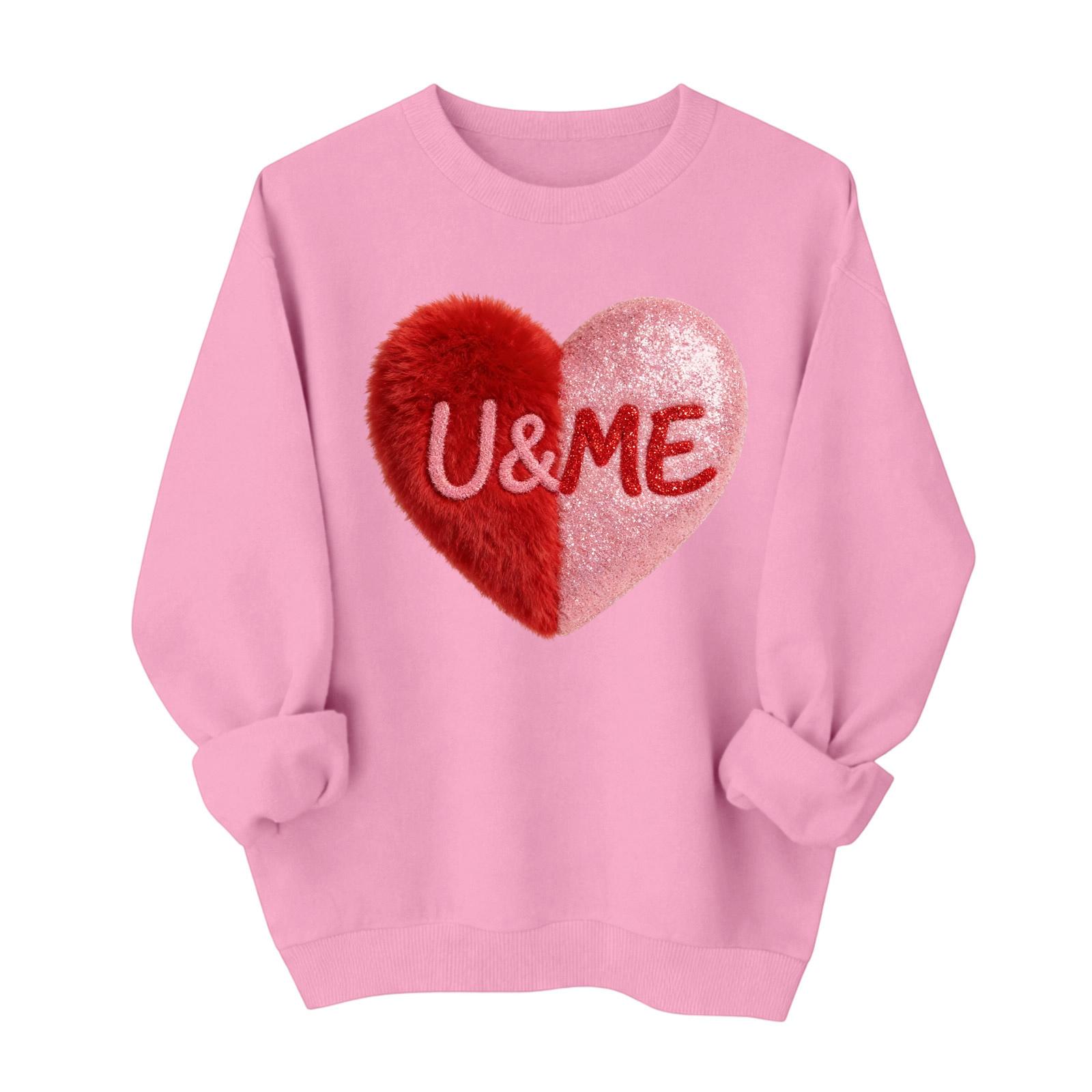 

Valentines Sweatshirts For Women Love Heart Graphic Pullover R-neck Long Sleeve Tops Valentine s Day Sweatshirt XL кавун червоний колір