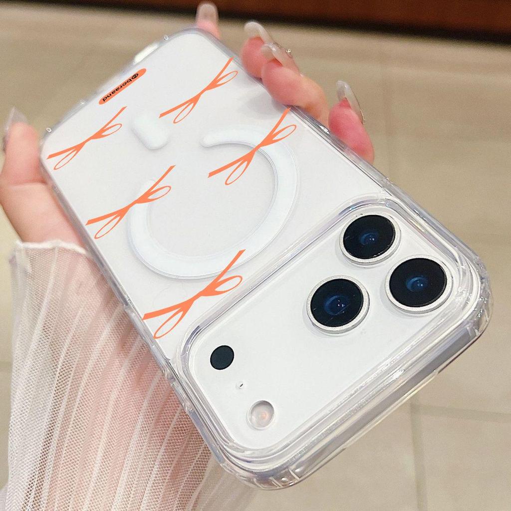 Apple 17 Pro Max Acrylic Magnetic Bow Pattern Transparent Hard Case