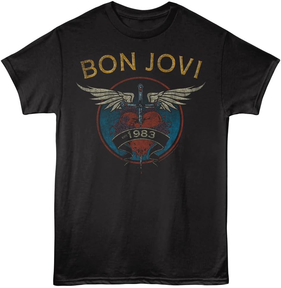 Bon Jovi 1983 Heart Wings Sword Graphic T-shirt S