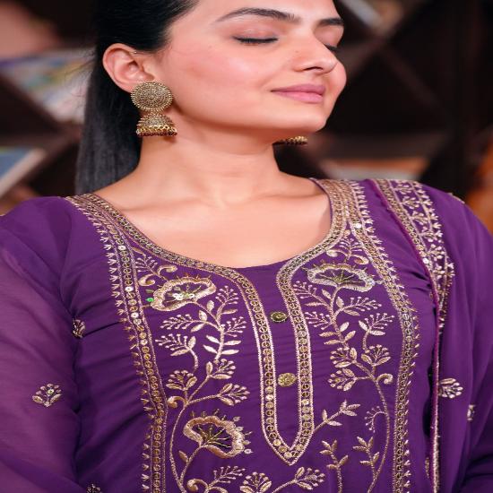New Designer Embroidered Georgette Sharara Suit With Sequence Embroidered Work