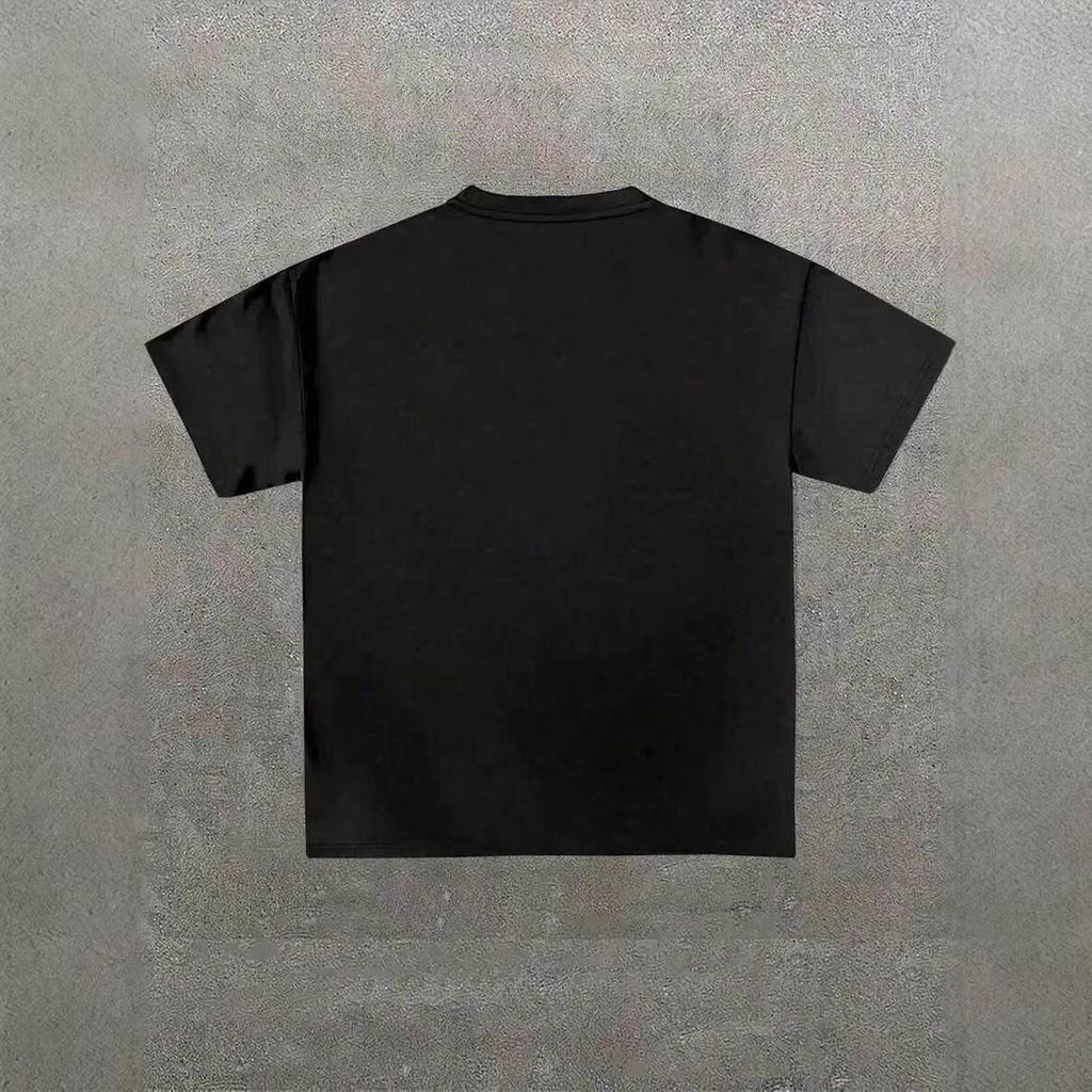 Men's European Size Stickman Print Cotton T-shirt - Breathable, Round Neck, Short Sleeve