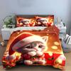 Cute Christmas Kitty Holiday Design Bedding Duvet Cover Set  (1*Duvet Cover 2*Pillowcases, Without Duvet Insert)