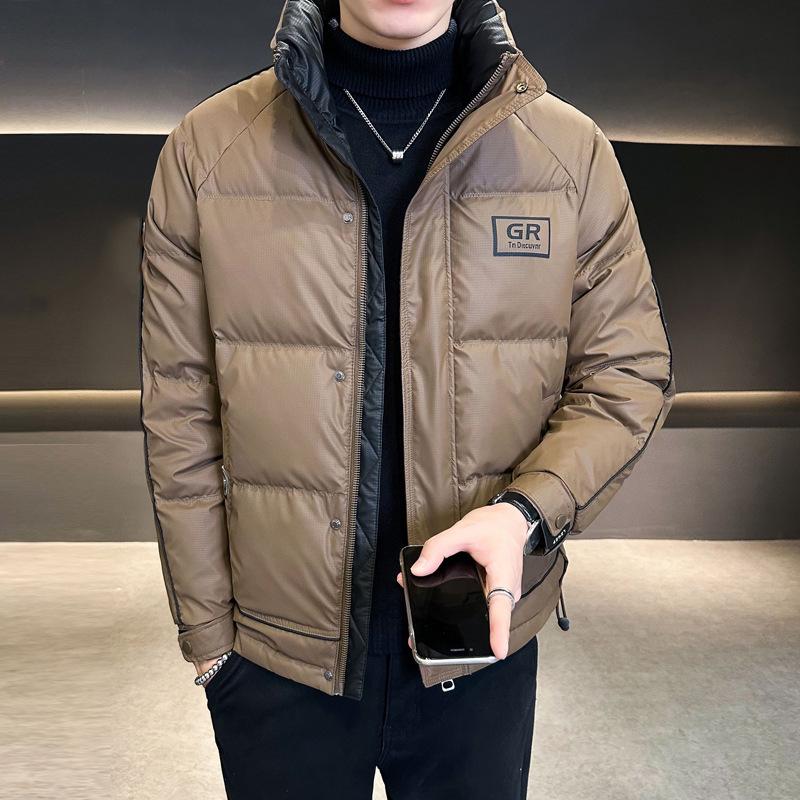 Men's 2025 Winter Down Jacket: Trendy Color Block, Stand-Up Collar, Extra Thick, High-End Outerwear.