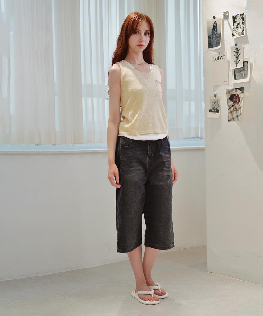 Keulleiseu Linen Blended Pocket Sleeveless_Yellow