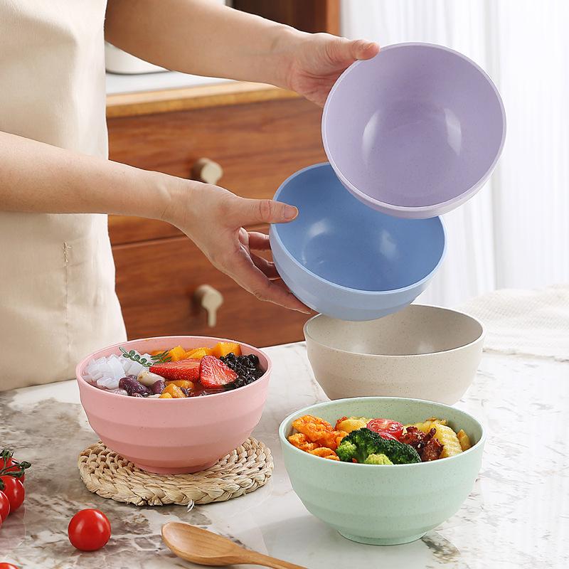 Eco-friendly Wheat Straw Rice & Salad Bowl Set - Reusable, Versatile & Durable Plastic Bowls for Instant Noodles, Rice, or Salad.