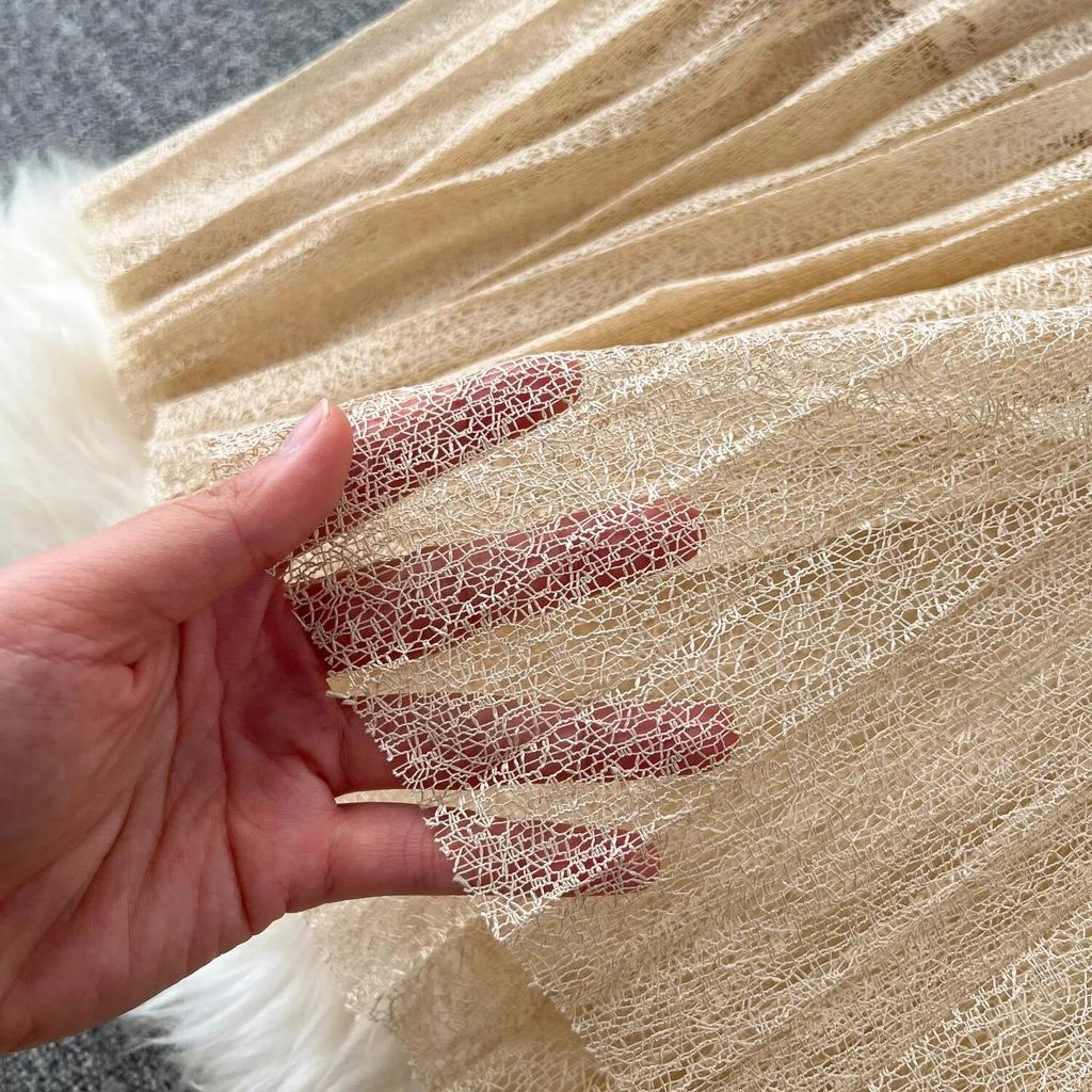 Nová móda Francouzská Elegantní Krajka Květinová výšivka Vintage společenské šaty Dámské Dlouhý rukáv Zip Vyhloubený Midi Skládaný župan