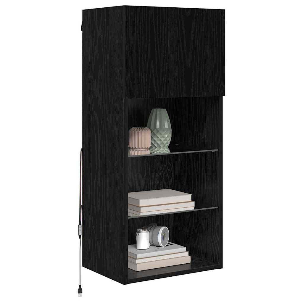 Wall Mounted TV Cabinet Black Oak Effect Particleboard