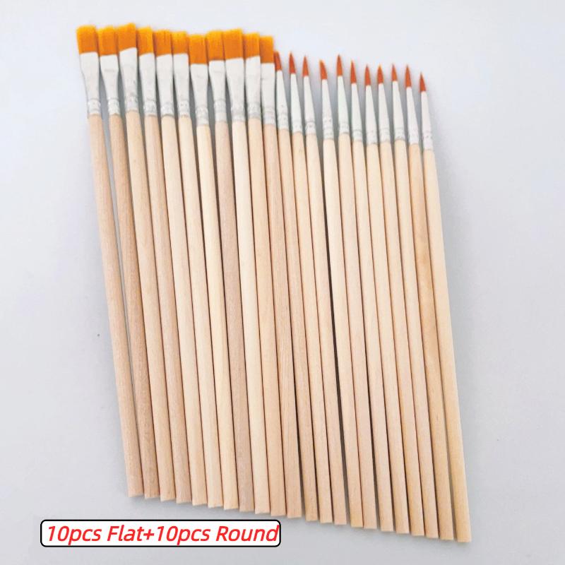 20/50/100 Pcs Wood Handle Painting Brushes Set Art Round Flat Hair Nylon Hair Paint Brush For Acrylic Watercolor