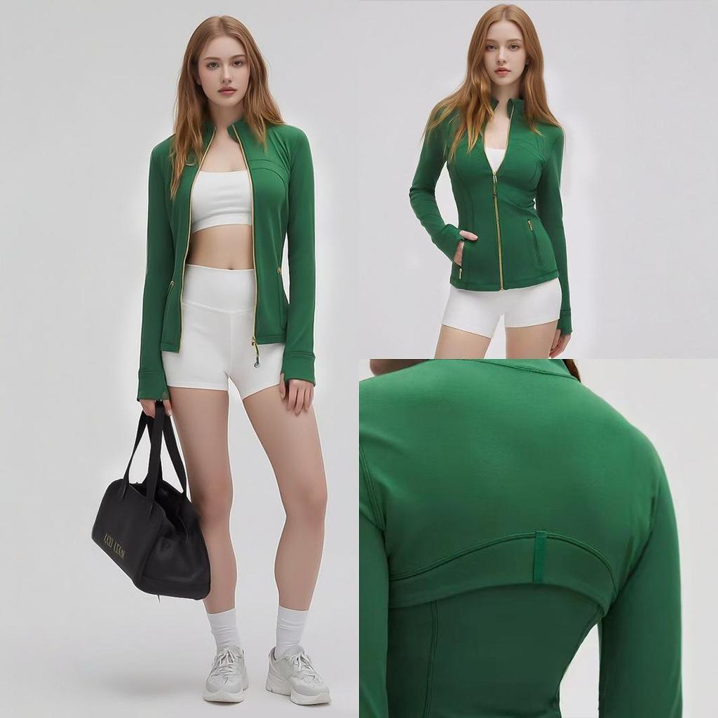 Damen 2.0 Stehkragen Goldener Reißverschluss Hohe Elastizität Laufjacke - Frühling/Sommer Langarm Yogaanzug.