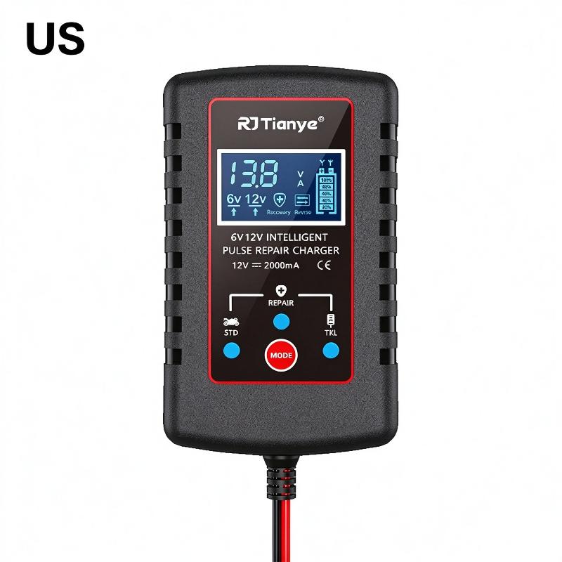 Waterproof Smart Motorcycle Charger with LCD Display ASE Adapter Cable for Outdoor Battery Repair Maintenance