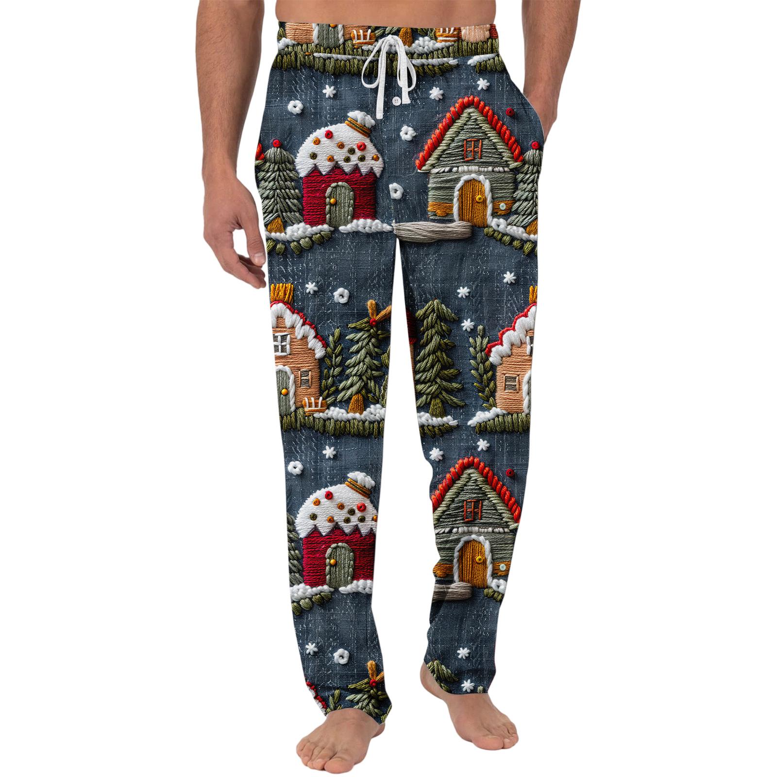 

Men s Christmas-Printed Pocket & Sleep Pants | Soft Cotton Blend, Elastic Waist XXXL