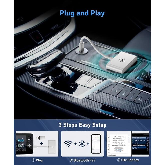 Wireless CarPlay Adapter for iPhone - Converts Wired to Wireless CarPlay, Plug &amp; Play, Easy Installation - Compatible with BMW, Lexus, Ford,
